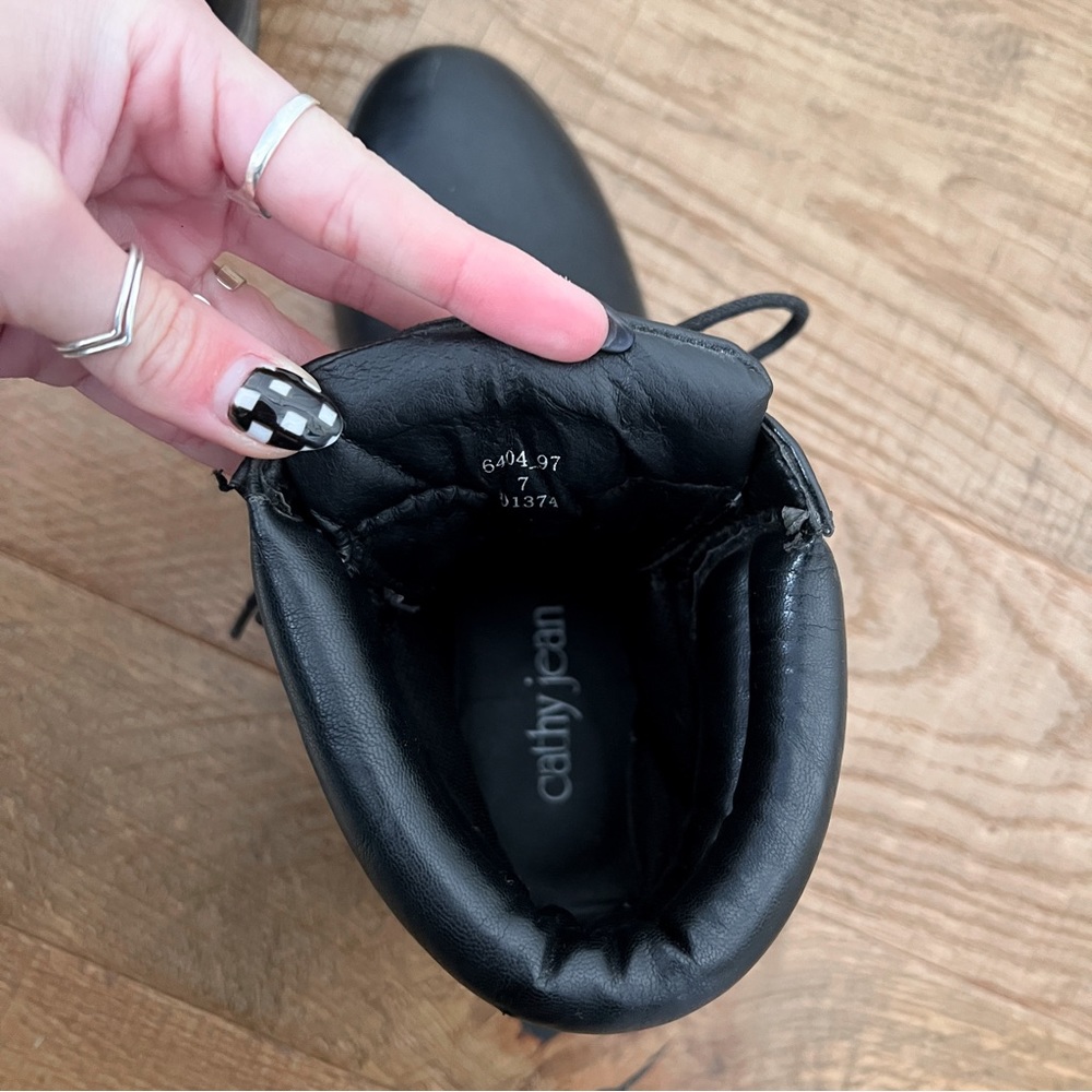 Black Leather Lace Up Combat Boots - Picture 5 of 5
